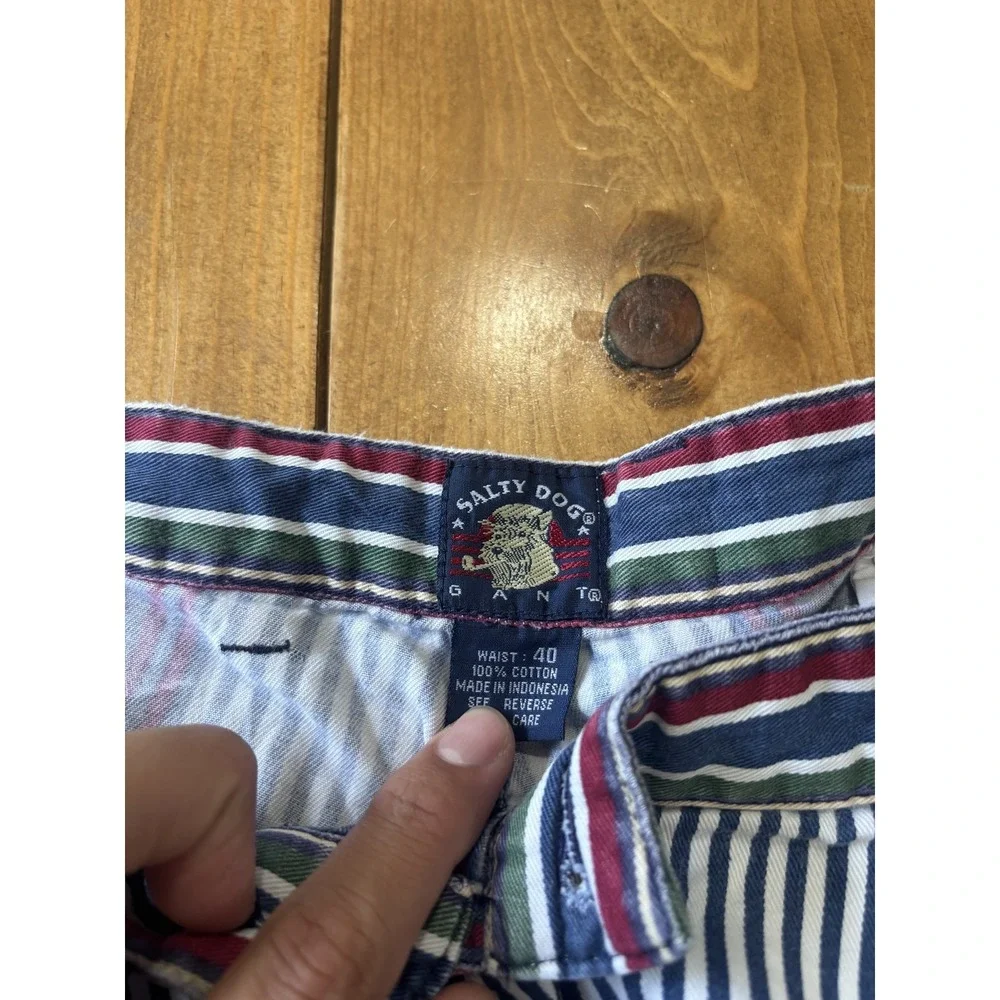 Salty Dog Men's 40 Pleated Striped Shorts Blue Red Green White 100% Cotton